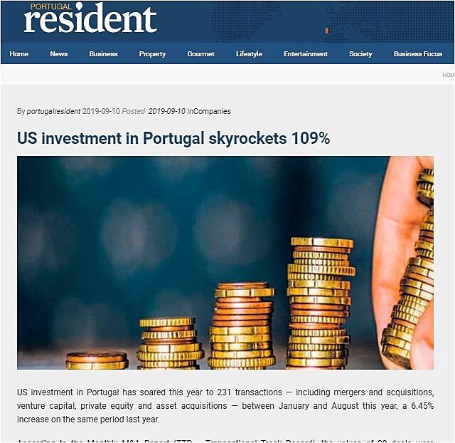 US investment in Portugal skyrockets 109%
